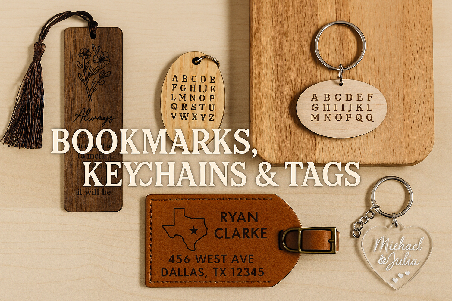 Engraved Keychains, Tags & Bookmarks | JP Laser Engraving - JPLaser Engraving Services