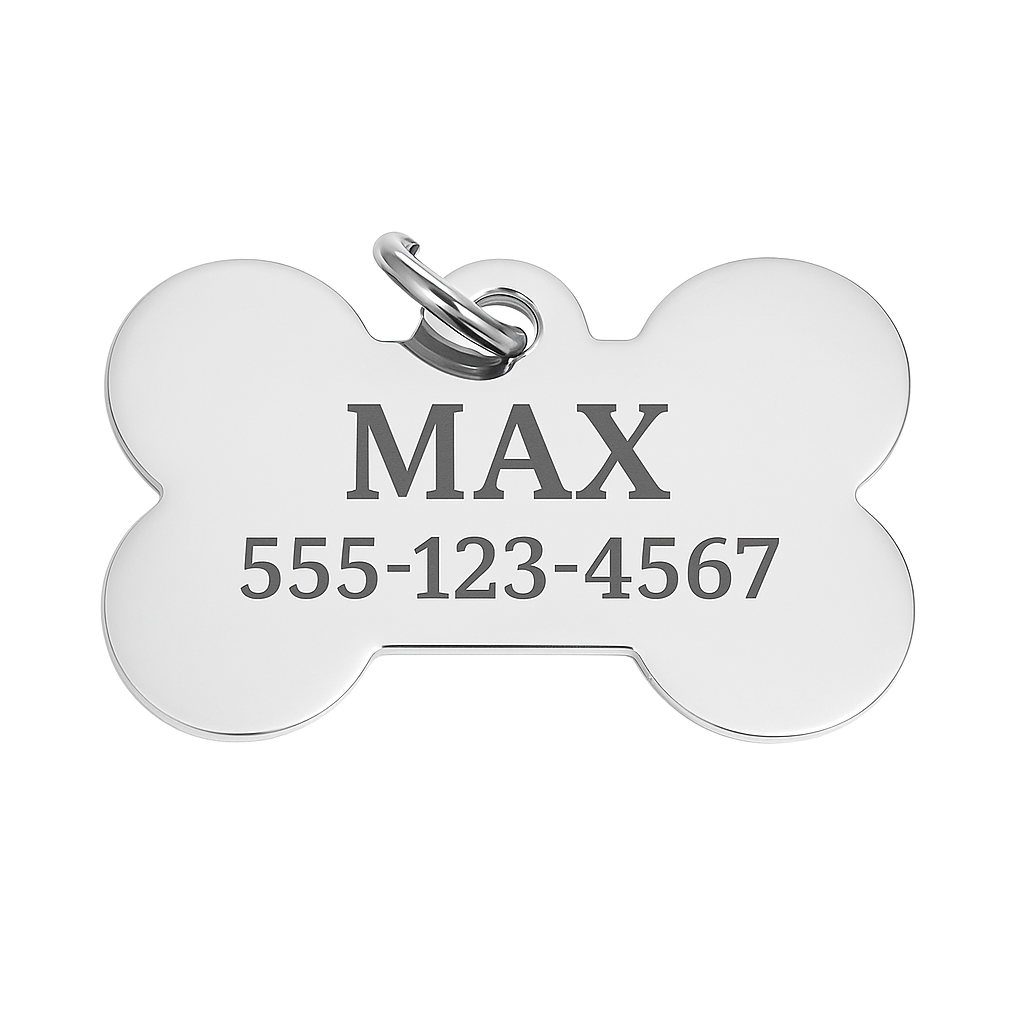 Custom Stainless Steel Pet Tag | Personalized Dog Bone ID Keychain