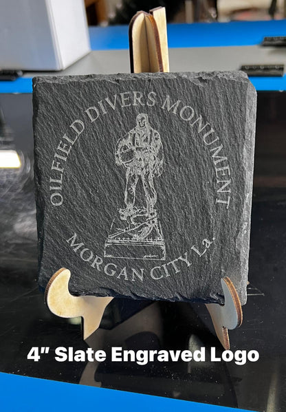 Custom Engraved Slate Rock Coaster Set with Display Stand | Rustic Drinkware Gift - JPLaser Engraving Services
