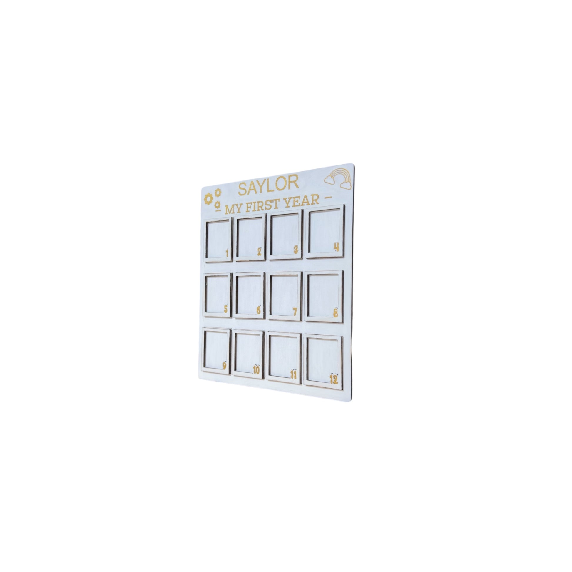 Baby’s First Year wooden photo frame with 12 monthly milestone slots View 3