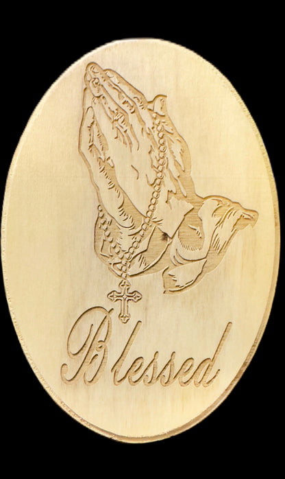 Christian Praying Hands Sign | Blessed Engraved Wood Wall Decor - JPLaser Engraving Services