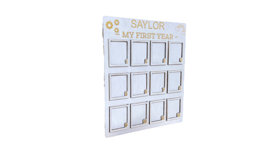 Baby’s First Year wooden photo frame with 12 monthly milestone slots View 2