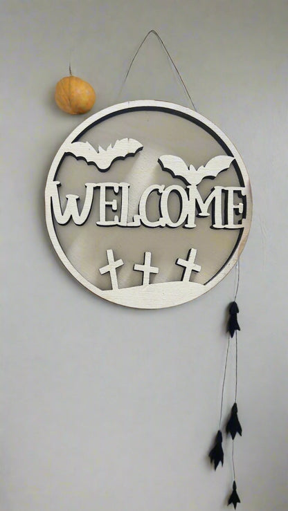 Dual-Layer Halloween Wooden Sign | Spooky Decor in Painted or Natural Finish - JPLaser Engraving Services
