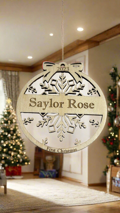 Personalized Christmas Tree Ornament | Dual Layer Laser Cut Wood - JPLaser Engraving Services