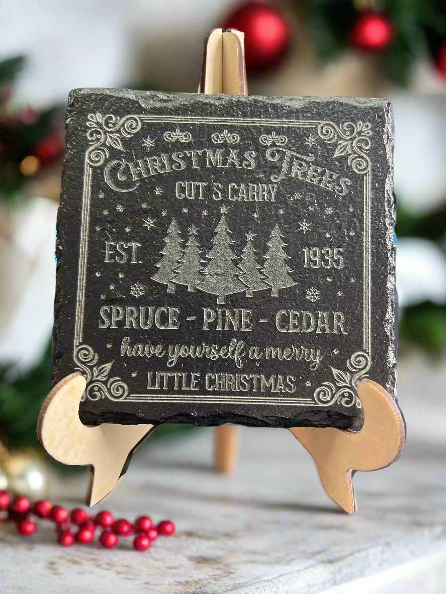 Custom Engraved Slate Rock Coaster Set with Display Stand | Rustic Drinkware Gift - JPLaser Engraving Services