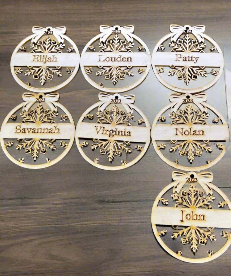 Precision Laser Cut with names Engraved Christrmas Tree Ornaments