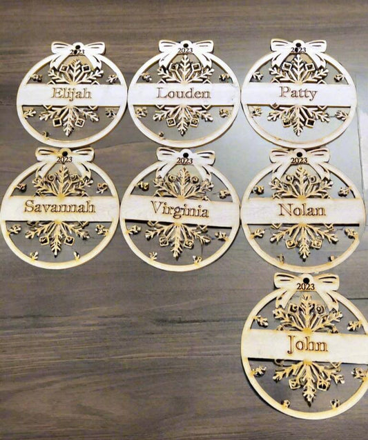 Precision Laser Cut with names Engraved Christrmas Tree Ornaments