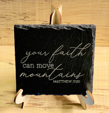 Custom Engraved Slate Rock Coaster Set with Display Stand | Rustic Drinkware Gift - JPLaser Engraving Services