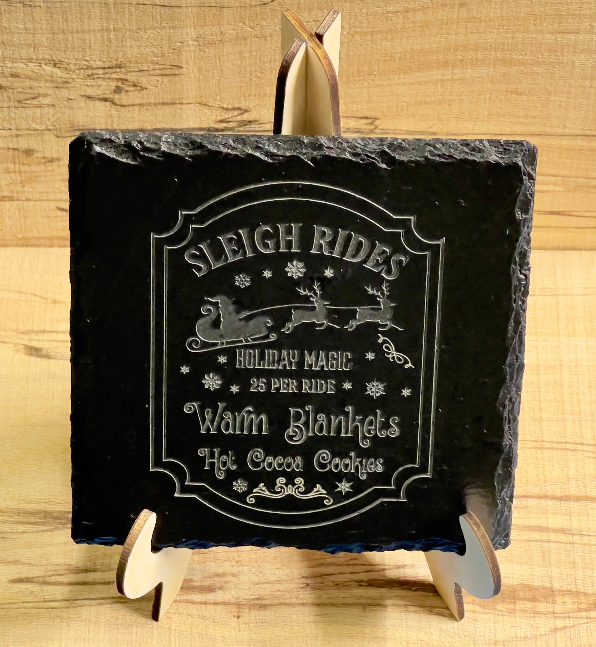Custom Engraved Slate Rock Coaster Set with Display Stand | Rustic Drinkware Gift - JPLaser Engraving Services