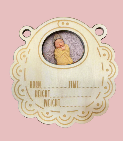 Baby Girl Birth Announcement Wall Hanger | Floral Engraved Name Sign - JPLaser Engraving Services
