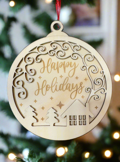 Personalized Christmas Tree Ornament | Dual Layer Laser Cut Wood - JPLaser Engraving Services
