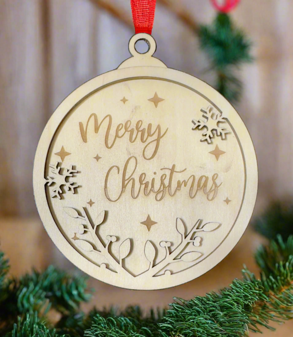 Personalized Christmas Tree Ornament | Dual Layer Laser Cut Wood - JPLaser Engraving Services