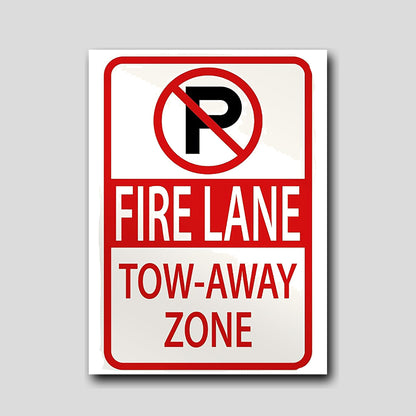 Premade aluminum sign – Fire Lane Tow Away Zone, sublimated, indoor/outdoor, lifestyle photo
