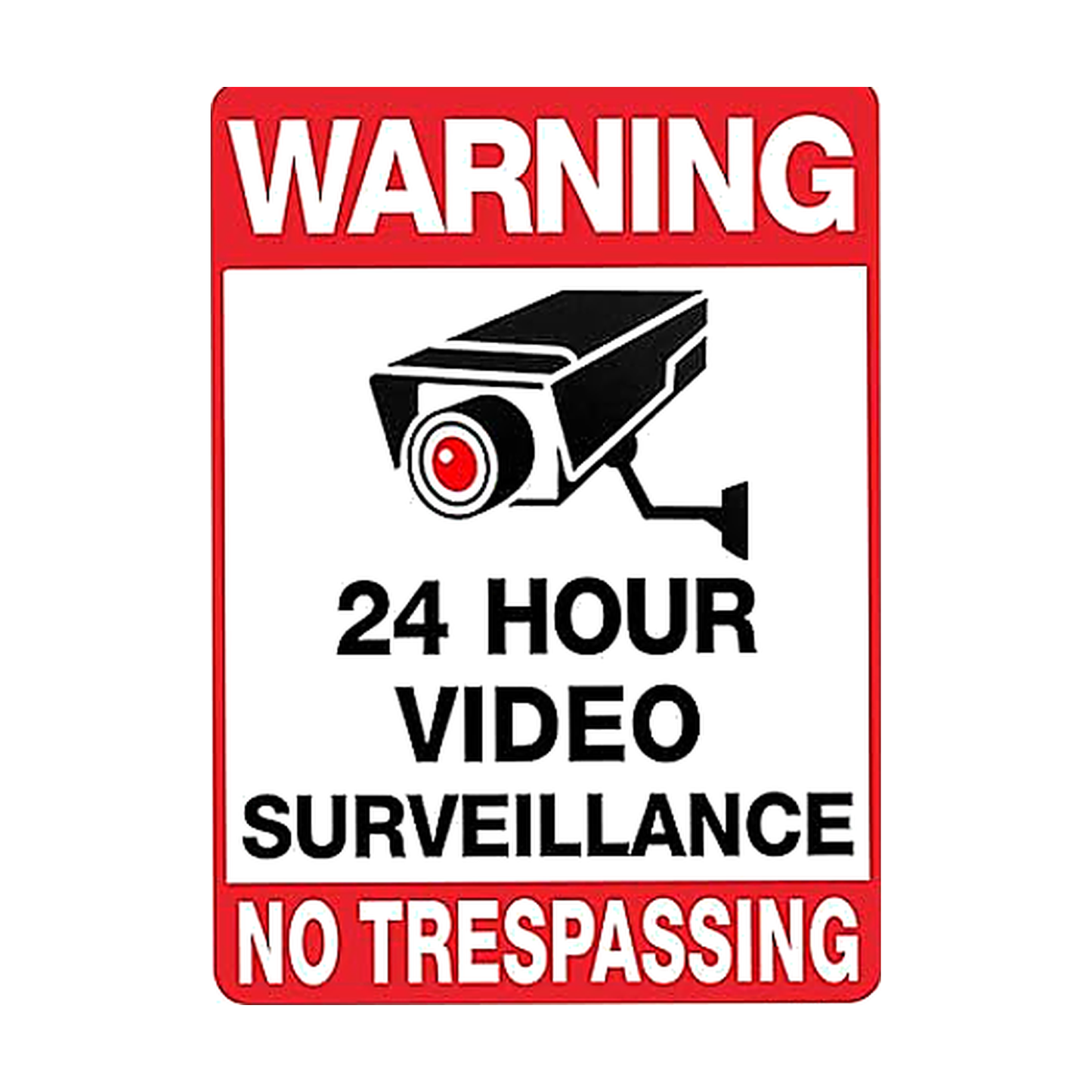 Premade aluminum sign – Warning 24 Hour Video Surveillance, No Trespassing, sublimated, indoor/outdoor, product photo
