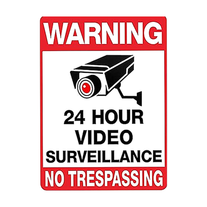 Premade aluminum sign – Warning 24 Hour Video Surveillance, No Trespassing, sublimated, indoor/outdoor, product photo
