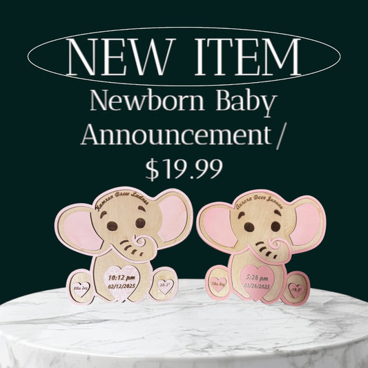 Newborn Hospital Announcement Sign | Baby Girl or Boy Name Reveal Prop - JPLaser Engraving Services
