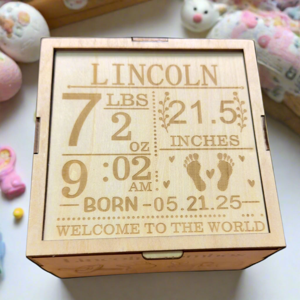 Baby Milestone Discs + Custom Engraved Keepsake Box – Personalized Lid Options - JPLaser Engraving Services