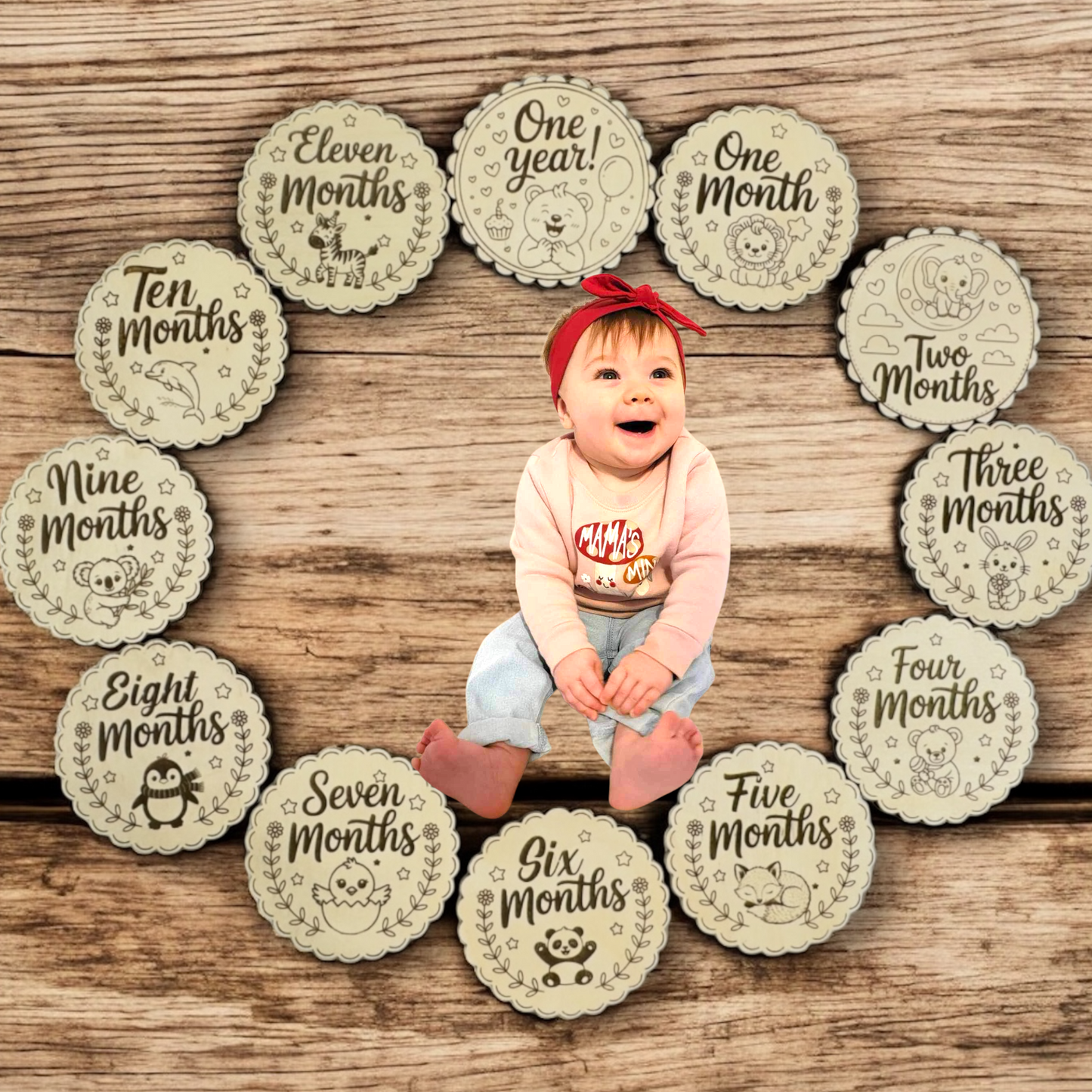 Baby Milestone Discs with Custom Engraved Keepsake Box | Personalized Lid Option