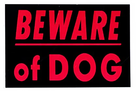 Beware of Dog aluminum sign – red on black, sublimated