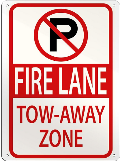 Fire Lane Tow-Away Zone aluminum sign – red/white, sublimated