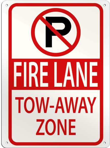 Fire Lane Tow-Away Zone aluminum sign – red/white, sublimated