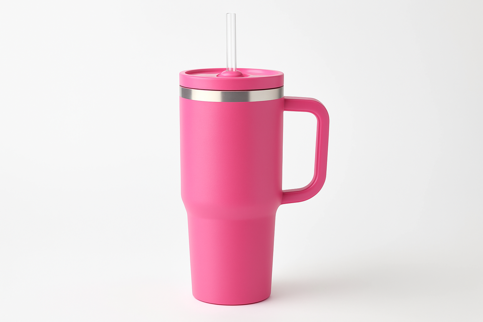 Pink 40oz stainless steel tumbler with handle and straw – personalized drinkware