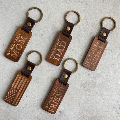 Custom Wood Keychain | Walnut Engraved Keyring with Name or Logo - JPLaser Engraving Services
